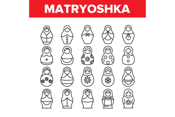 Matryoshka Toy Vector Thin Line Icons for Designers