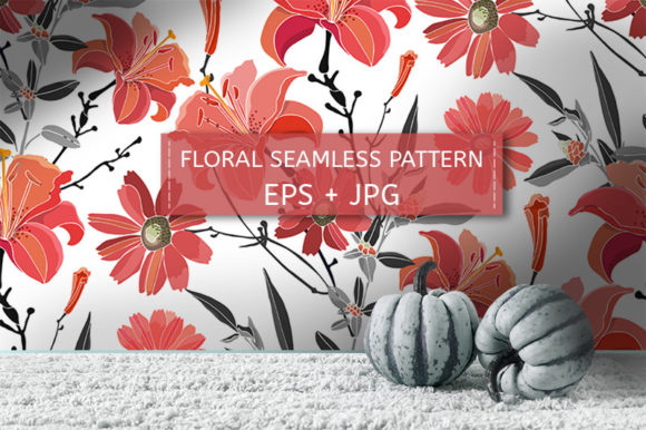 Red Lilies, Daylilies: A Vector Floral Pattern
